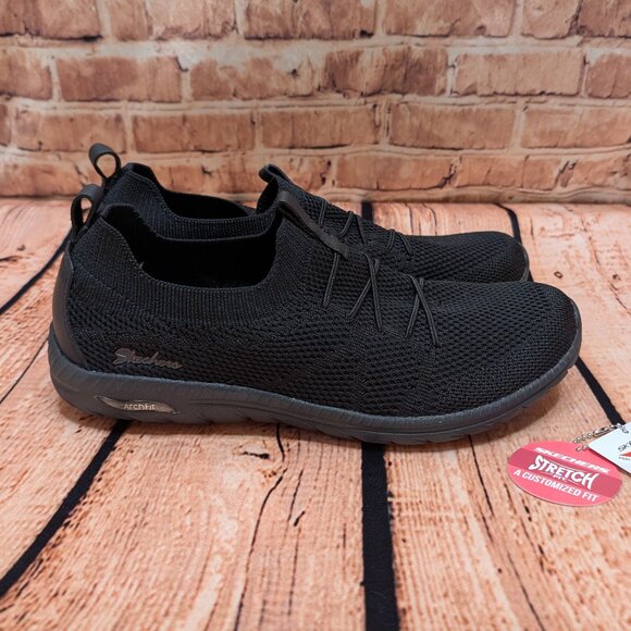 Skechers Arch Fit Flex Black Knit Slip-On Sneakers Size 10 Like NEW - Picture 2 of 15